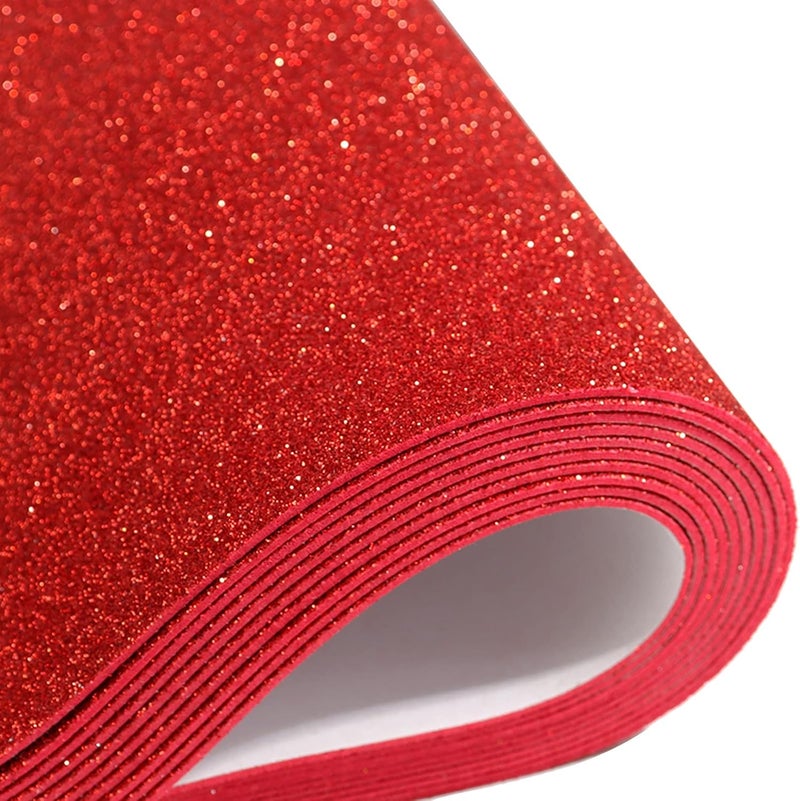 Mluchee 10 Sheets Glitter Paper Sheet for Christmas New Year Thanksgiving Decor, A4 Cardstock Paper Self-adhesive Paper for Graduation DIY Card Decoration (Red) - Image 1